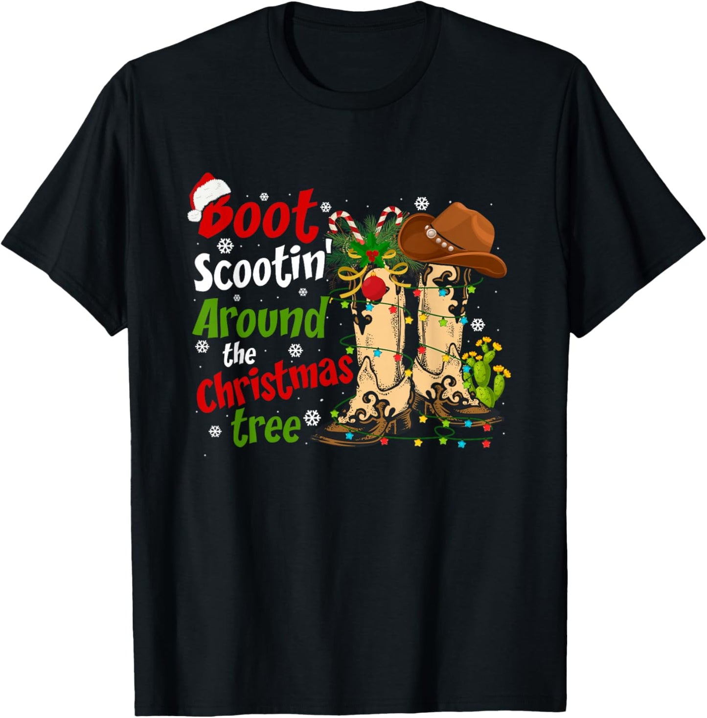 Boot Scootin' Around The Christmas Tree Country Western T-Shirt - T-Shirt | Black