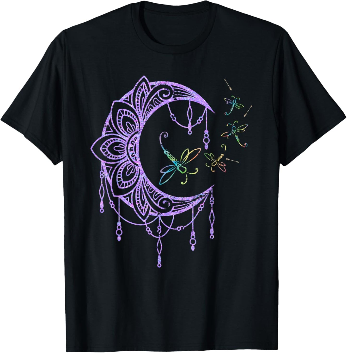 Hippie Nature Forest Insect Moon Gift Wildlife Dragonfly T-Shirt - T-Shirt | Black