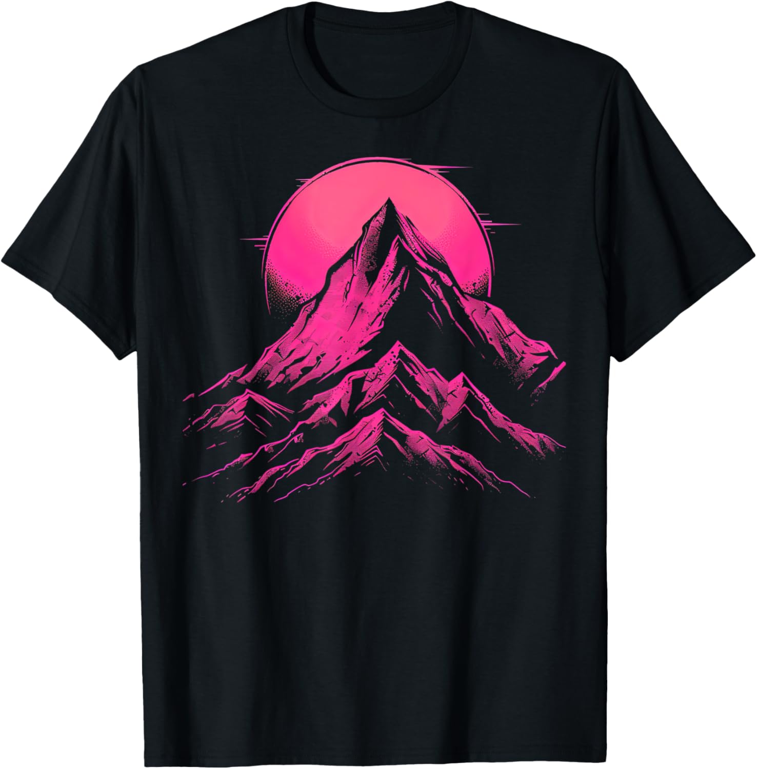 Pink and Black Mountain Abstract Outdoor T-Shirt - T-Shirt | Black