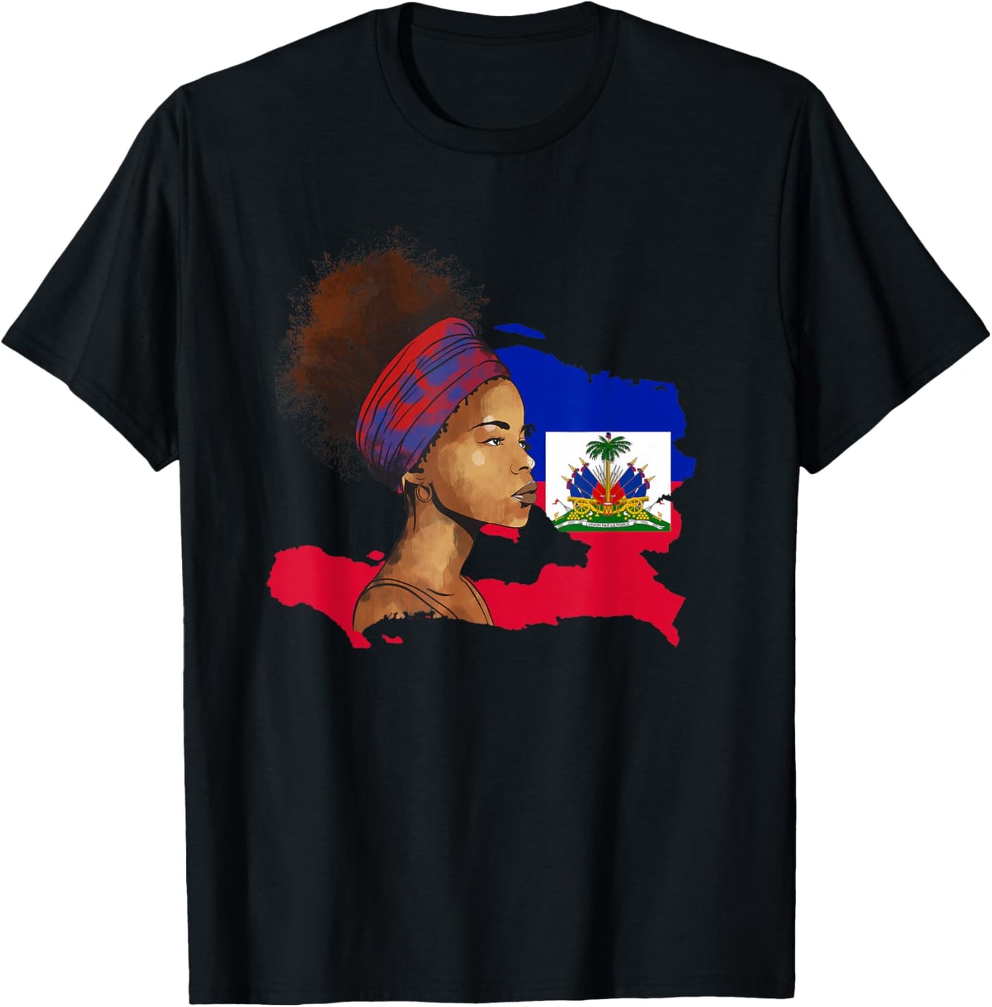 Haiti Country Map Woman Ayiti Girl Haitian Flag Day T-Shirt - T-Shirt | Black