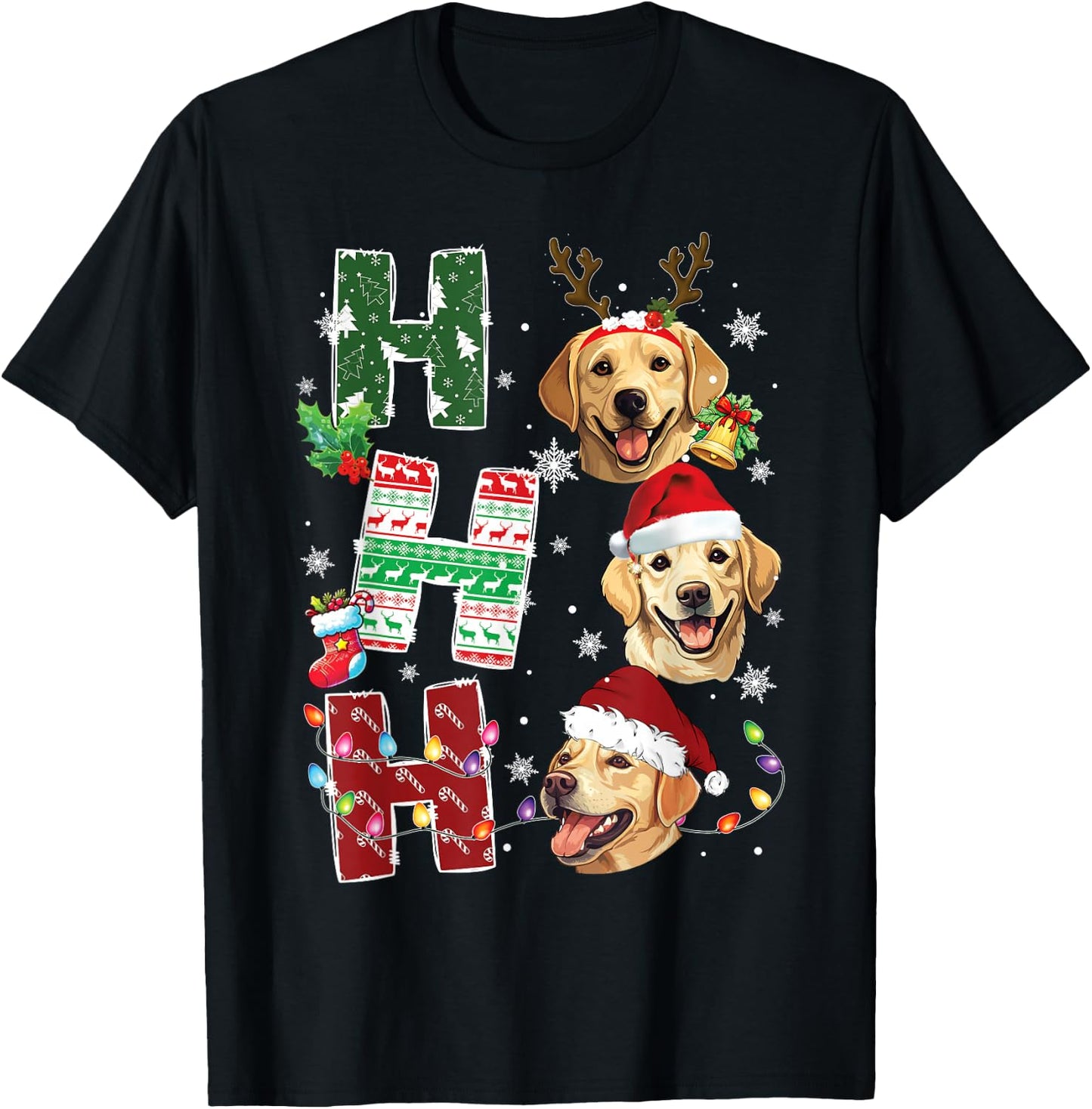 Ho Ho Ho Labrador Retriever Christmas Dogs Costume Pajamas T-Shirt - T-Shirt | Black