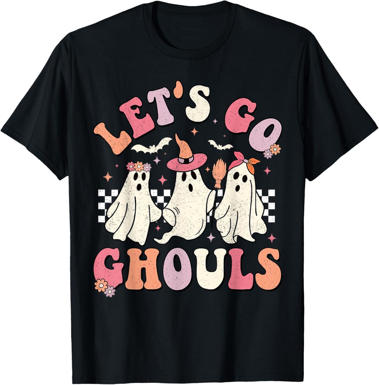 Let's Go Ghouls Halloween Ghost Outfit Costume Retro Groovy T-Shirt - T-Shirt | Black
