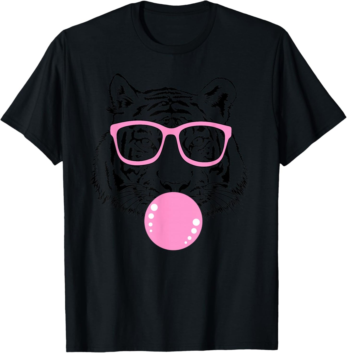 Women's Fun Pink Tiger with Glasses, Tigers for Kids T-Shirt - T-Shirt | Black