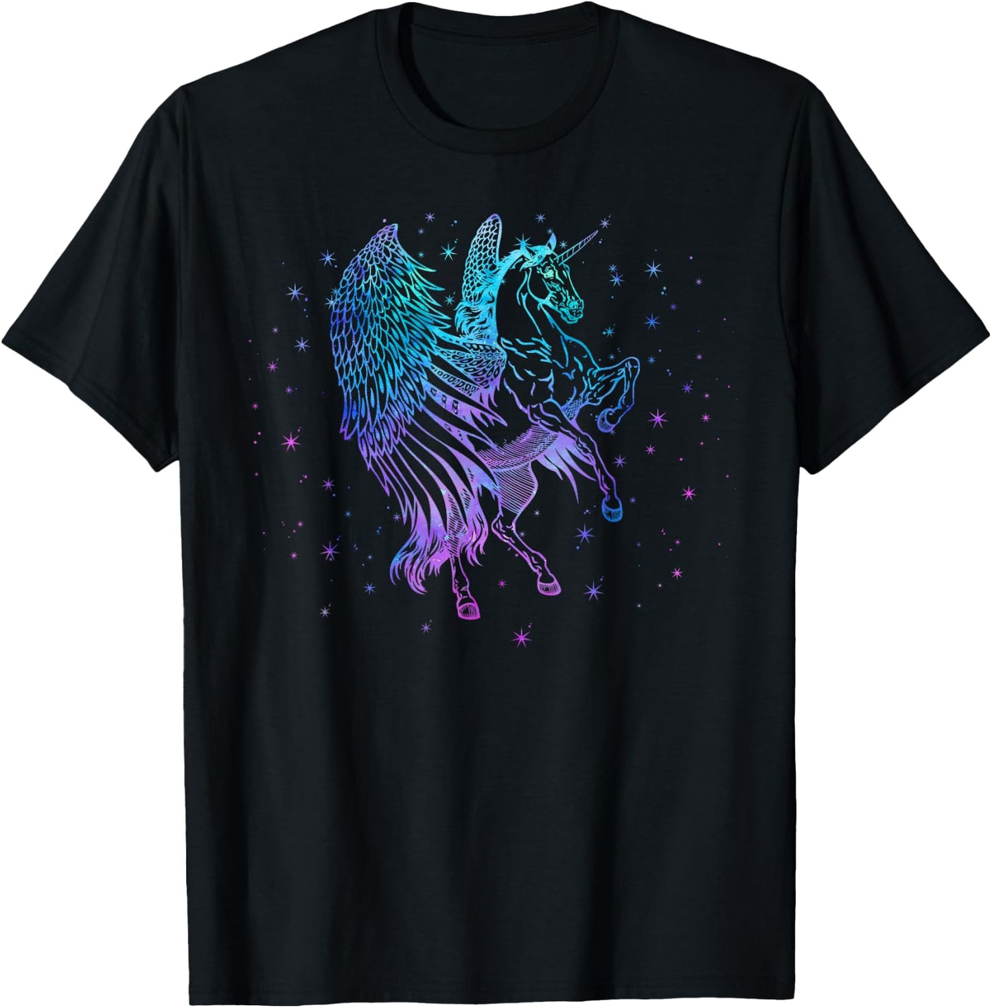 Unicorn Pegasus Flying Horse Girls Teen Kids Women Mom Retro T-Shirt - T-Shirt | Black