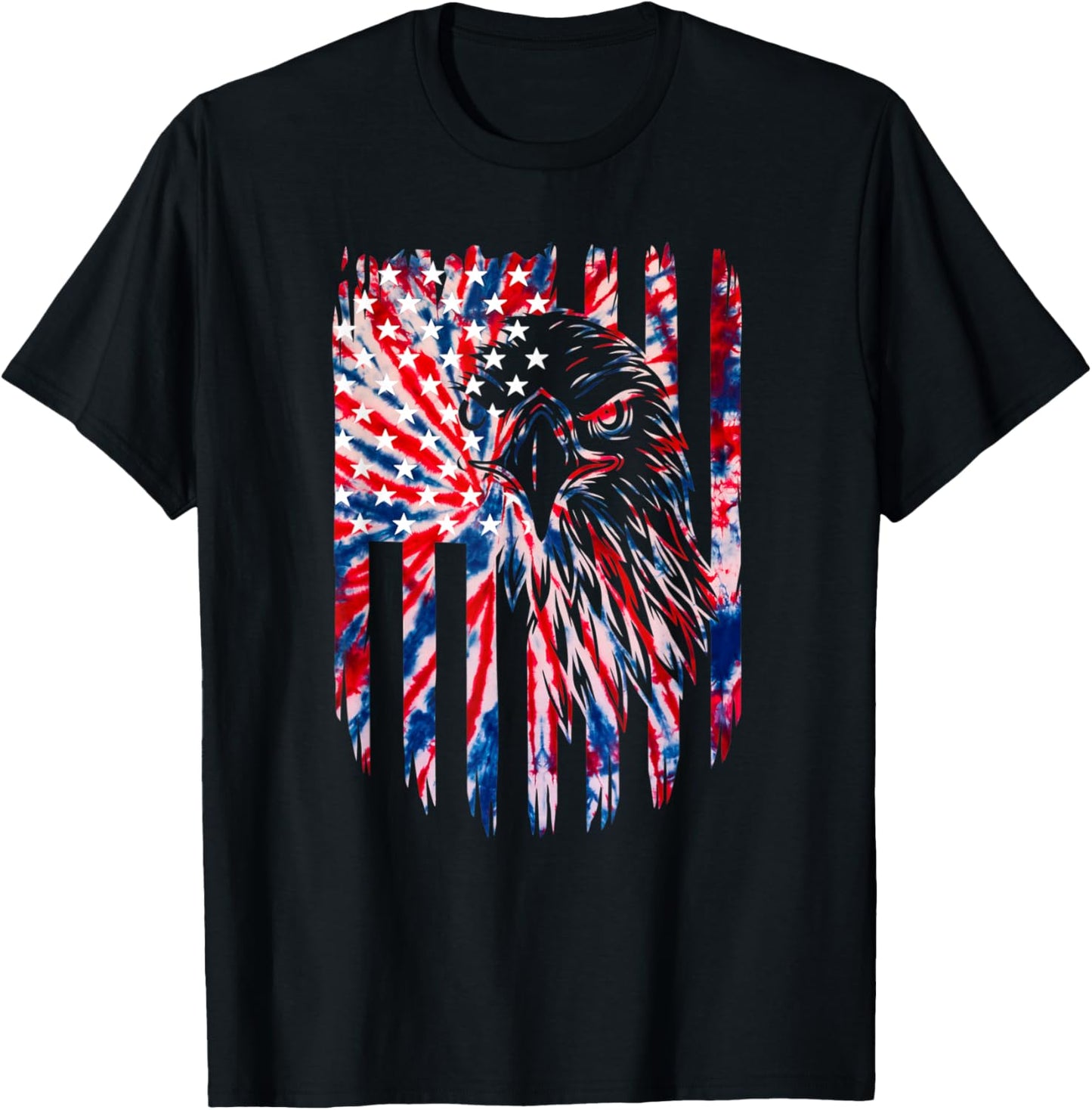 Bald Eagle 4th of July Christmas American USA Flag Tie Dye Kids Men T-Shirt - T-Shirt | Black