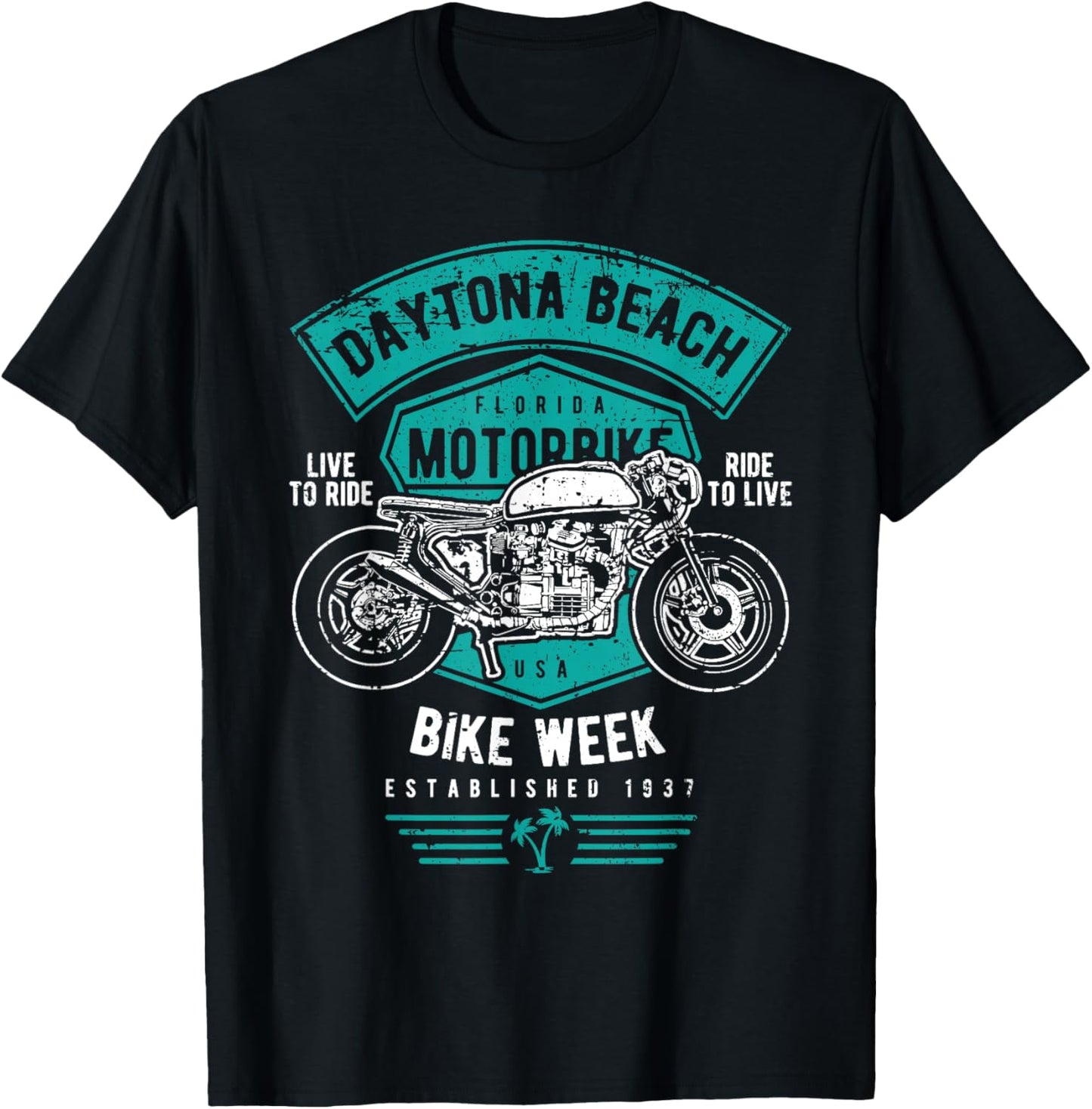 Daytona Beach Florida Distressed Motorcycle Design T-Shirt - T-Shirt | Black