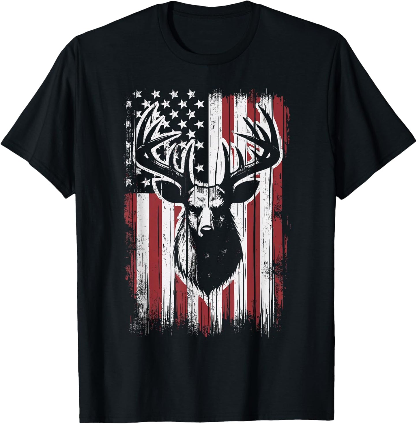 Deer Hunting American Flag Deer T-Shirt - T-Shirt | Black