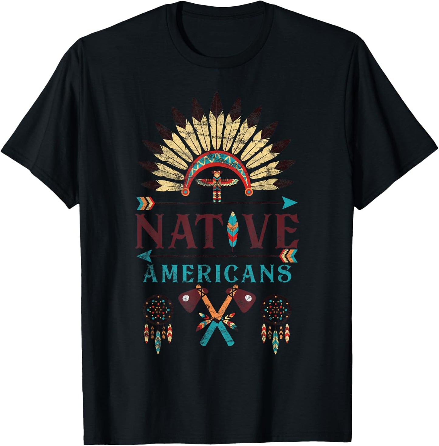 Native Americans Dreamcatcher Headdress Axes Totem Pole T-Shirt - T-Shirt | Black