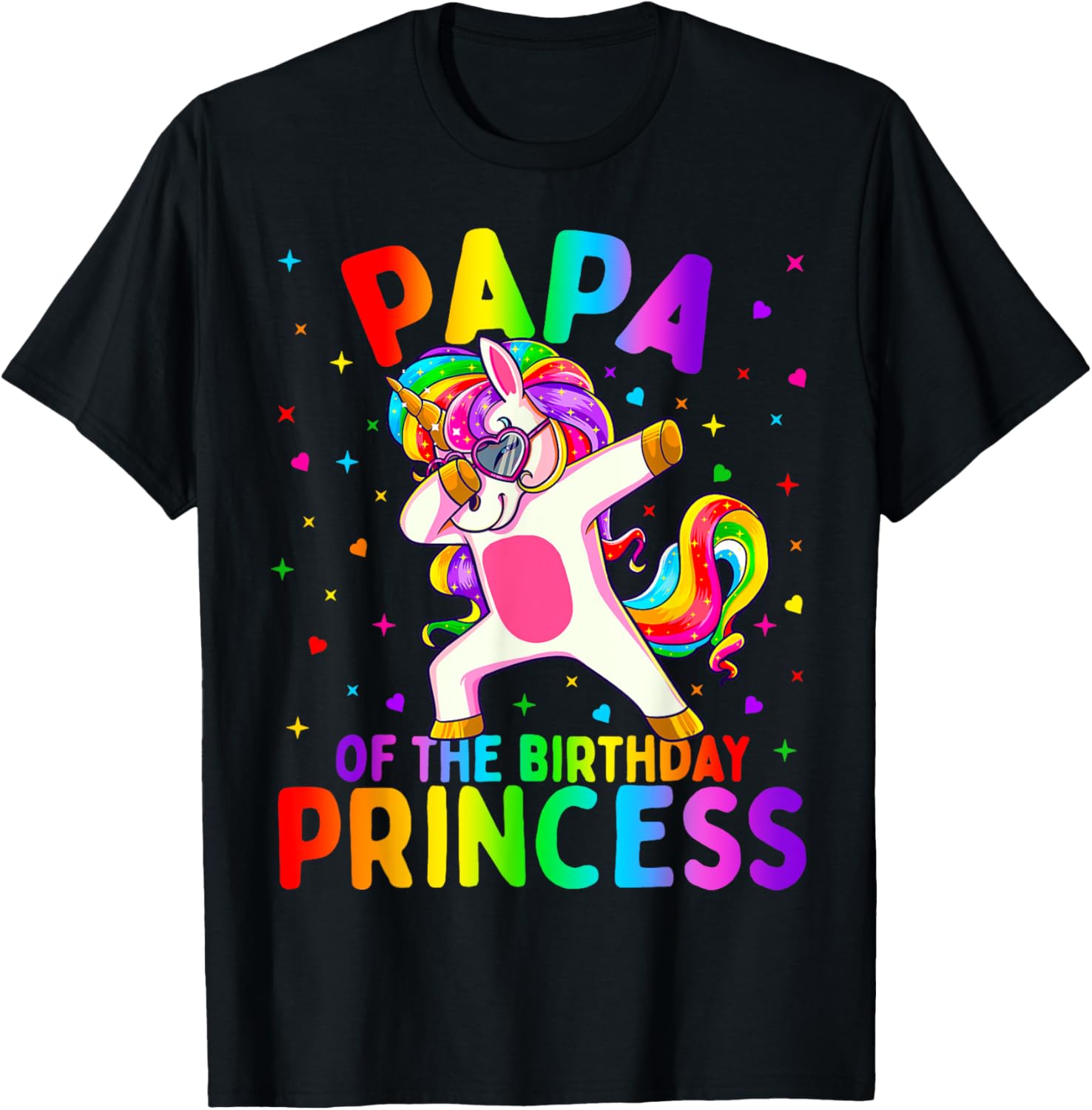 Papa of the Birthday Princess Girl Dabbing Unicorn T-Shirt - T-Shirt | Black