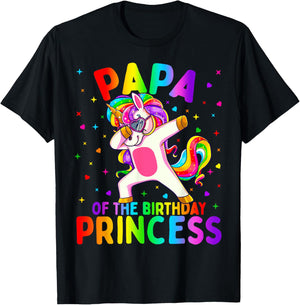 Papa of the Birthday Princess Girl Dabbing Unicorn T-Shirt - T-Shirt | Black