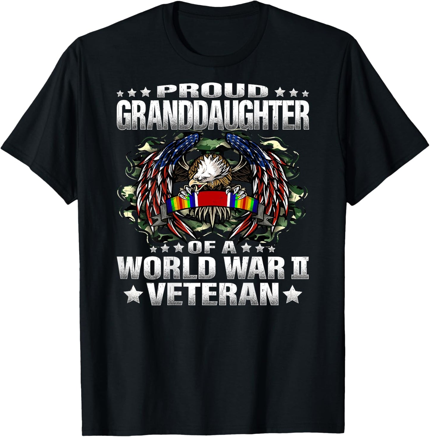 Proud Granddaughter Of A World War 2 Veteran Vet's Family T-Shirt - T-Shirt | Black