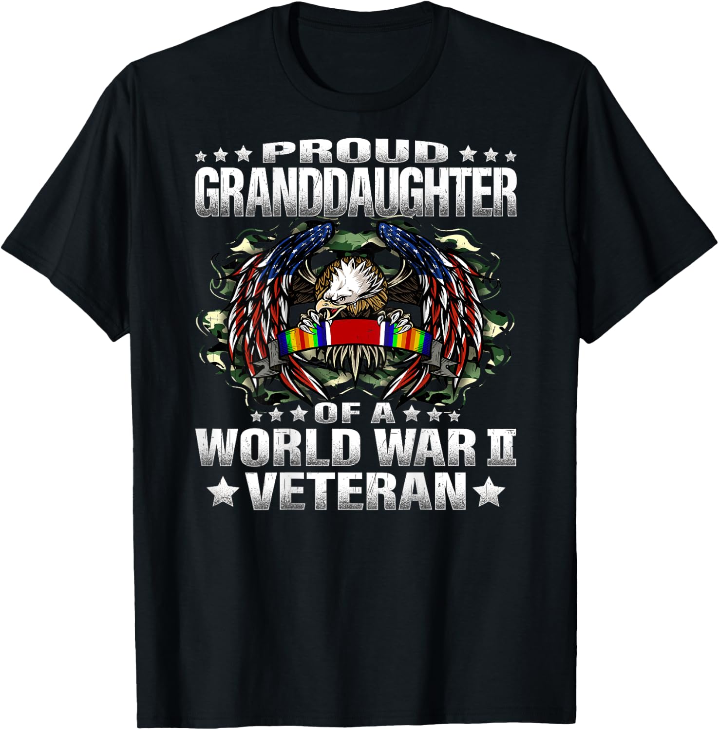 Proud Granddaughter Of A World War 2 Veteran Vet's Family T-Shirt - T-Shirt | Black