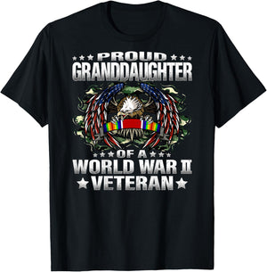 Proud Granddaughter Of A World War 2 Veteran Vet's Family T-Shirt - T-Shirt | Black