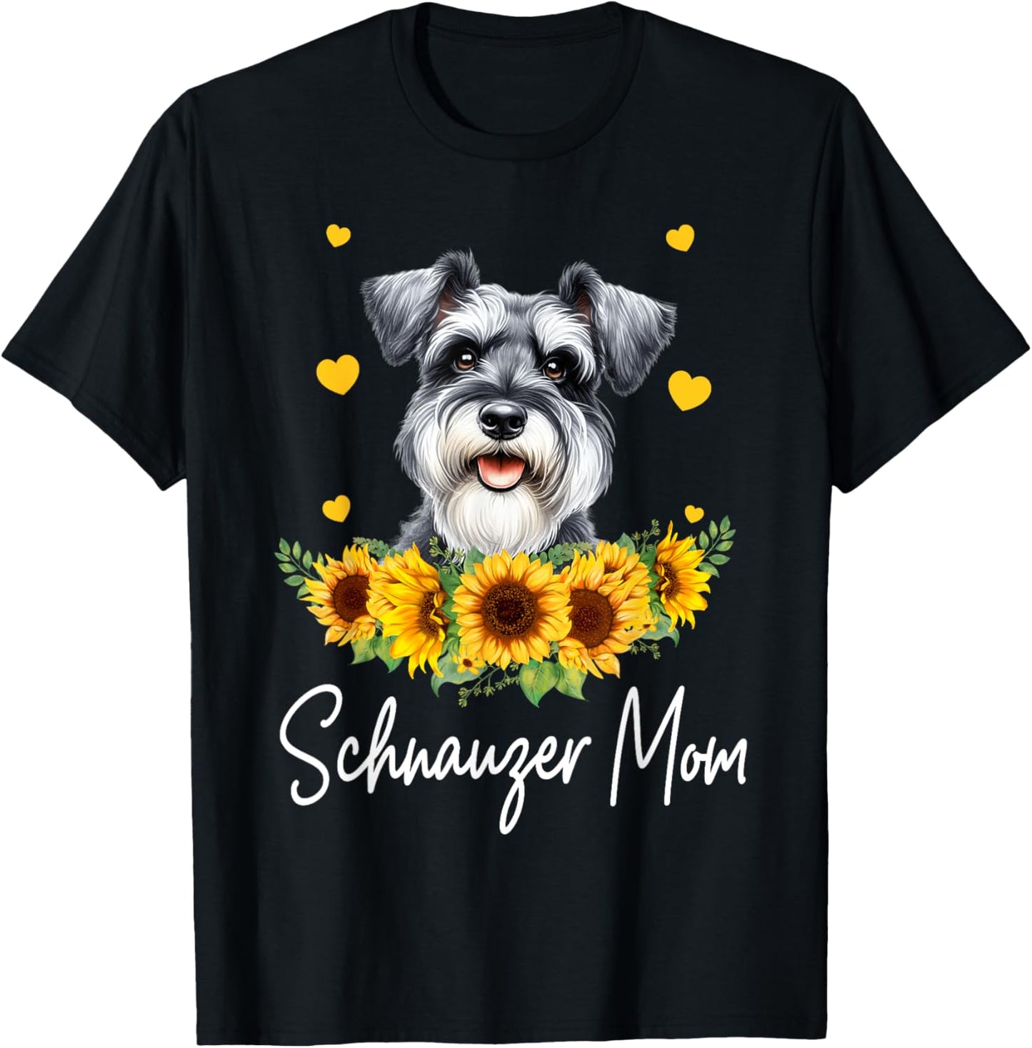 Sunflower Schnauzer Mom Dog Lover T-Shirt - T-Shirt | Black