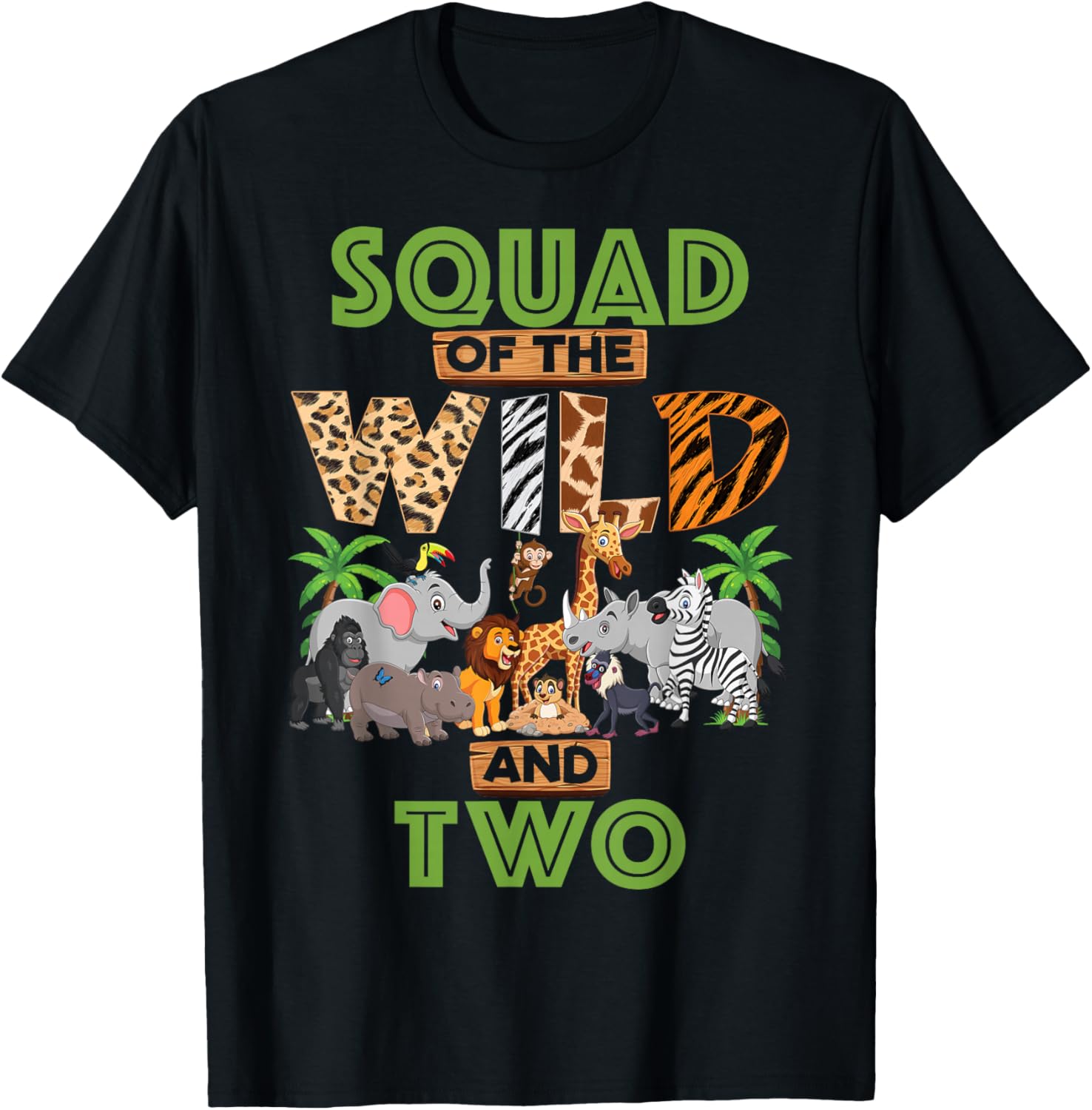 2nd Birthday Zoo Safari Jungle Squad Of The Wild and Two T-Shirt - T-Shirt | Black