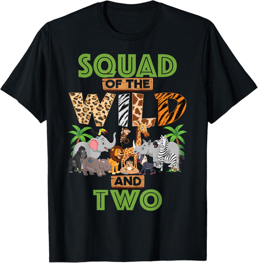 2nd Birthday Zoo Safari Jungle Squad Of The Wild and Two T-Shirt - T-Shirt | Black