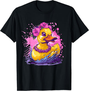 Rubber Duck Hawaiian Hawaii Watercolor Rubber Duckling T-Shirt - T-Shirt | Black