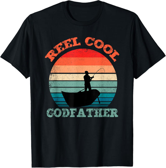 Reel Cool Godfather Fishing Funny Vintage Retro T-Shirt - T-Shirt | Black