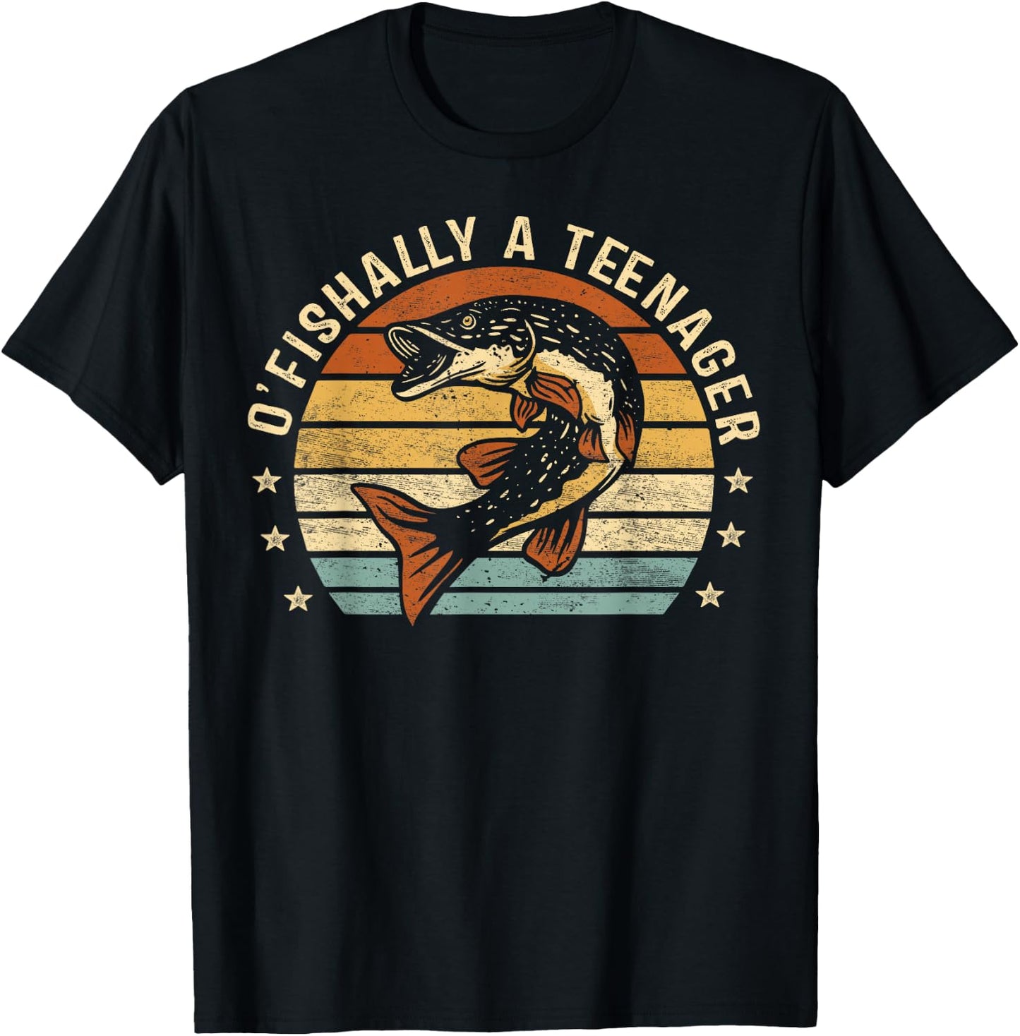 O'Fishally A Teenager 13th Birthday Fishing Fisherman Gifts T-Shirt - T-Shirt | Black