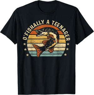 O'Fishally A Teenager 13th Birthday Fishing Fisherman Gifts T-Shirt - T-Shirt | Black