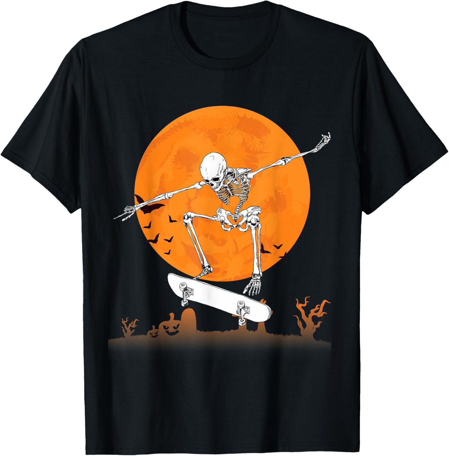 Skateboarding Skeleton Halloween Men Boys Skating Skeleton T-Shirt - T-Shirt | Black