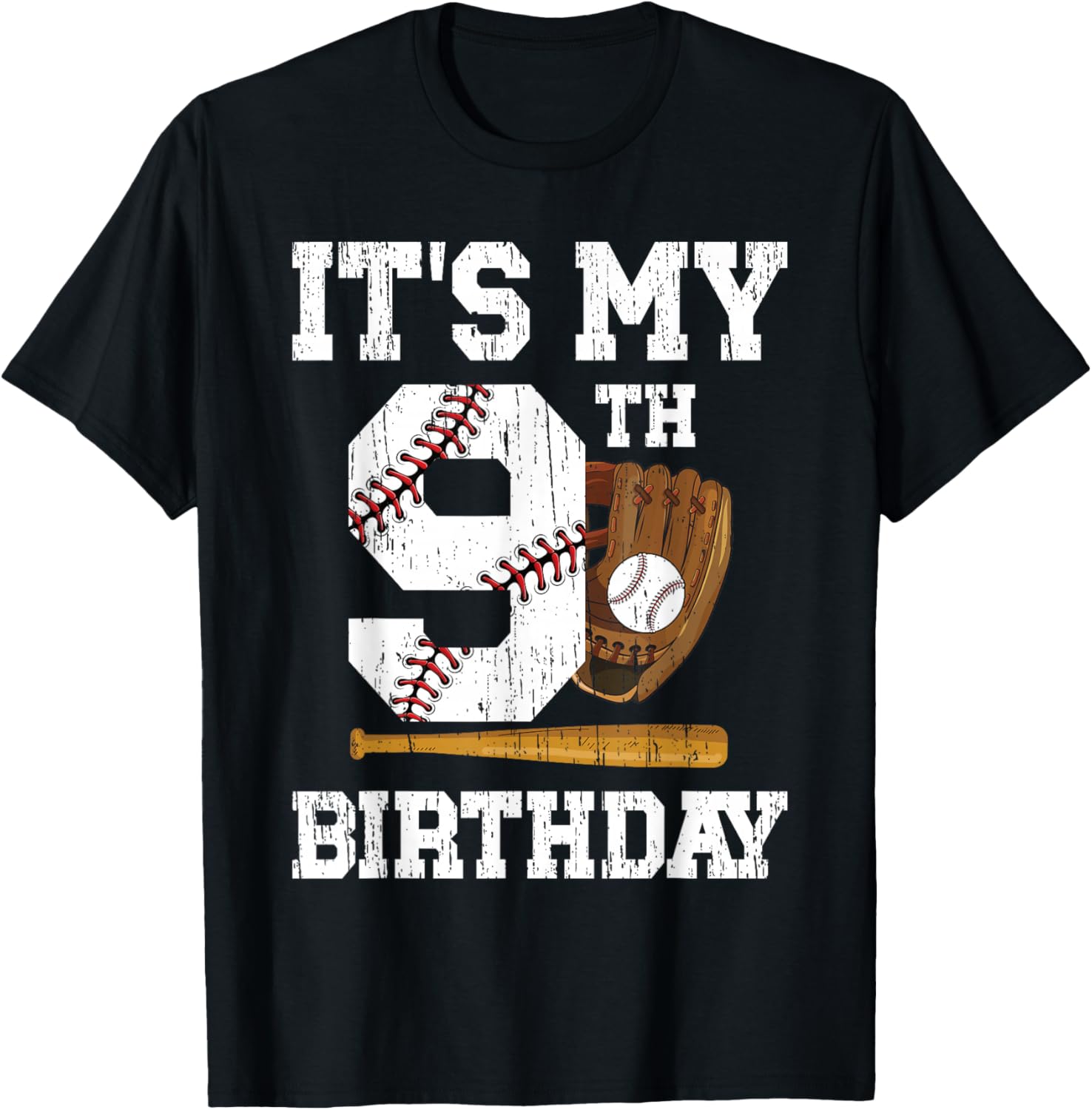 My 9th Birthday Baseball Boy Nine Year Old Baseball Player T-Shirt - T-Shirt | Black