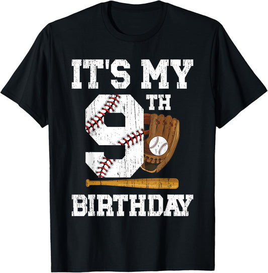 My 9th Birthday Baseball Boy Nine Year Old Baseball Player T-Shirt - T-Shirt | Black