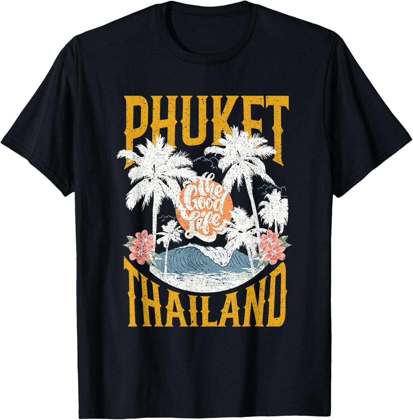 Vintage Retro Palm Trees Beach Vibes Phuket Thailand T-Shirt - T-Shirt | Black