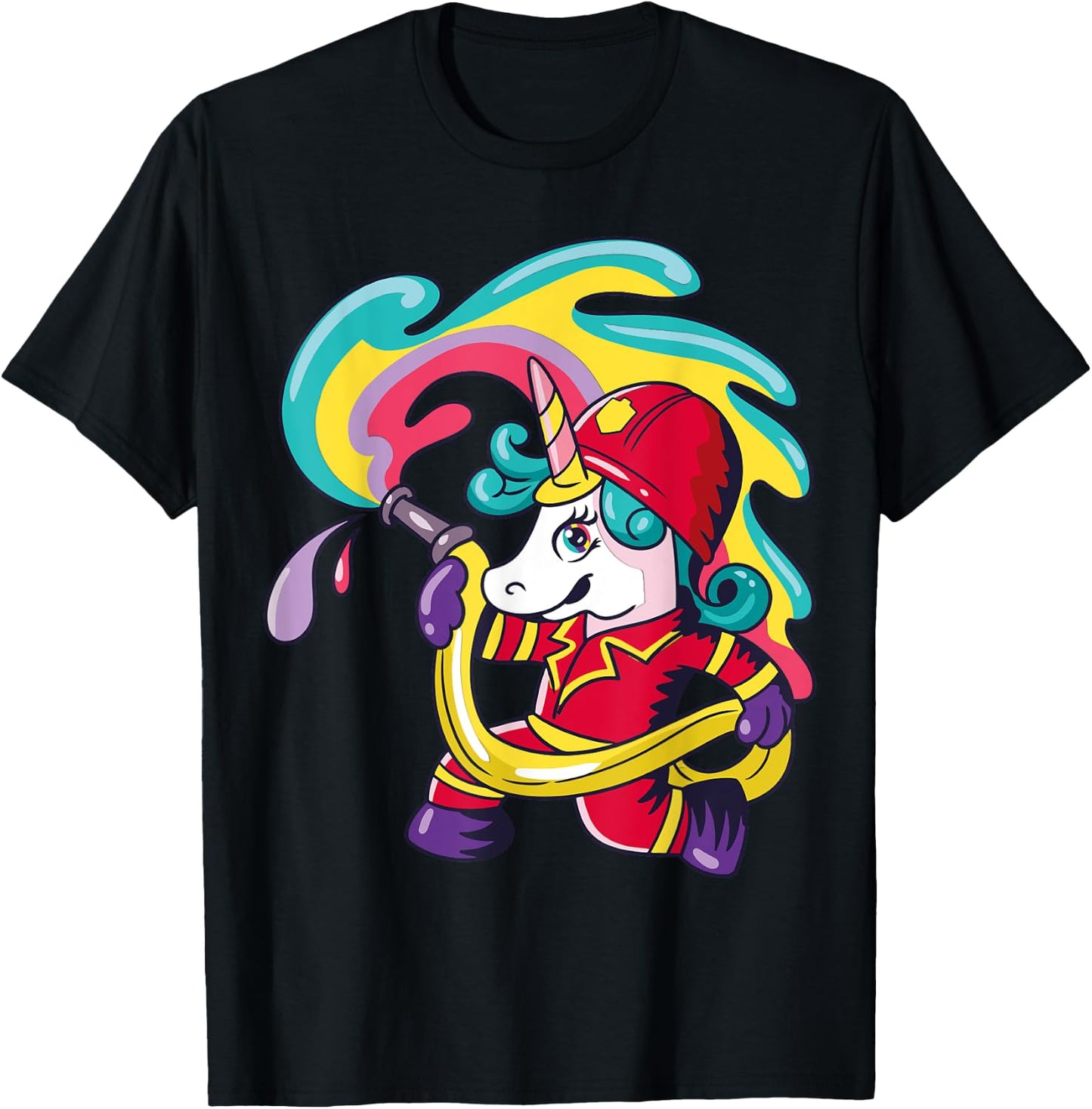 Volunteer Fire Brigade Unicorn Firefighter T-Shirt - T-Shirt | Black
