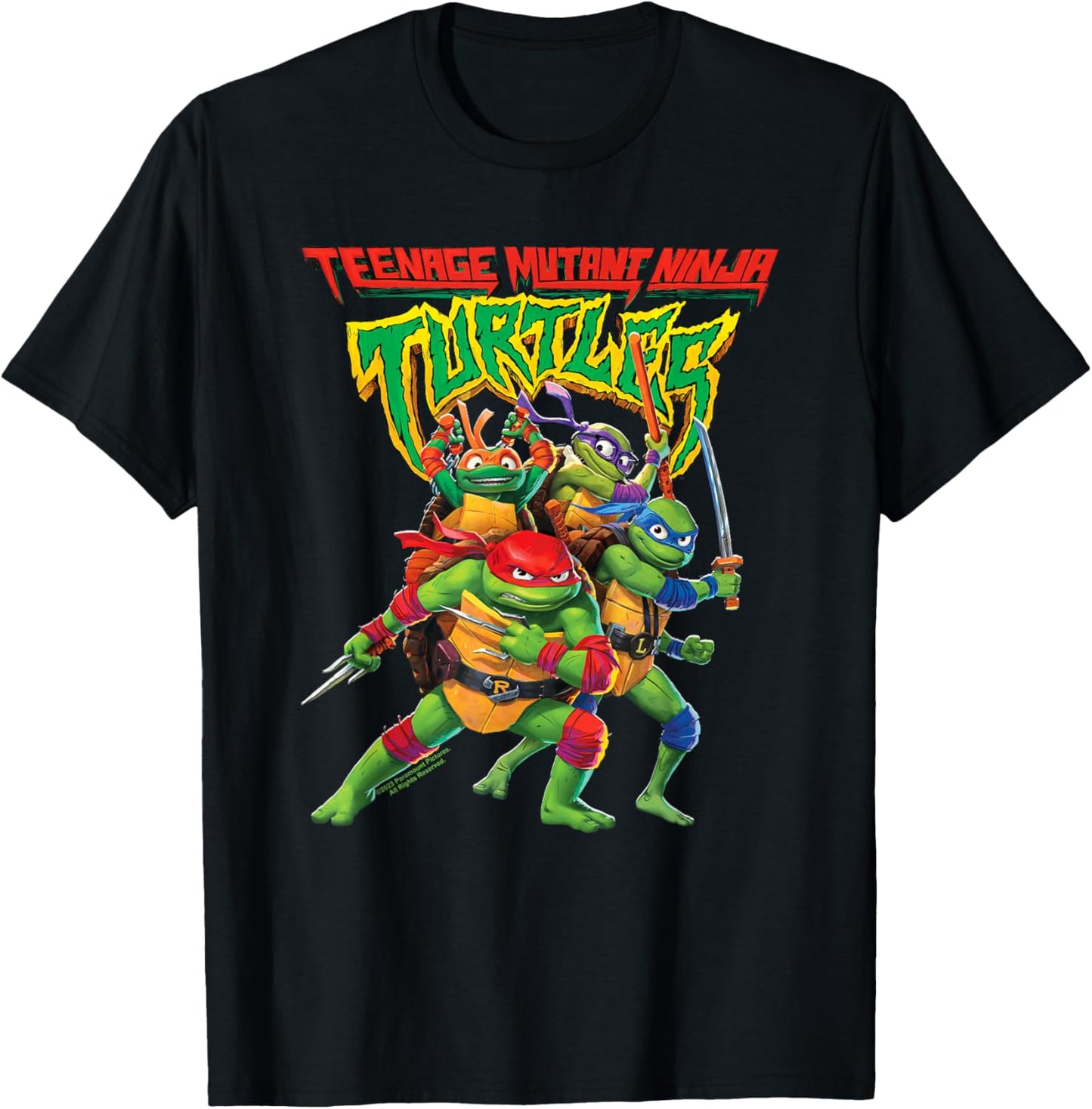 Teenage Mutant Ninja Turtles: Mutant Mayhem Logo with Group Small T-Shirt - T-Shirt | Black