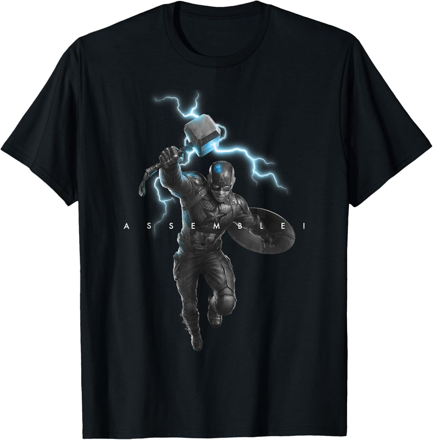 Marvel Avengers Endgame Captain America Assemble Lightning T-Shirt - T-Shirt | Black