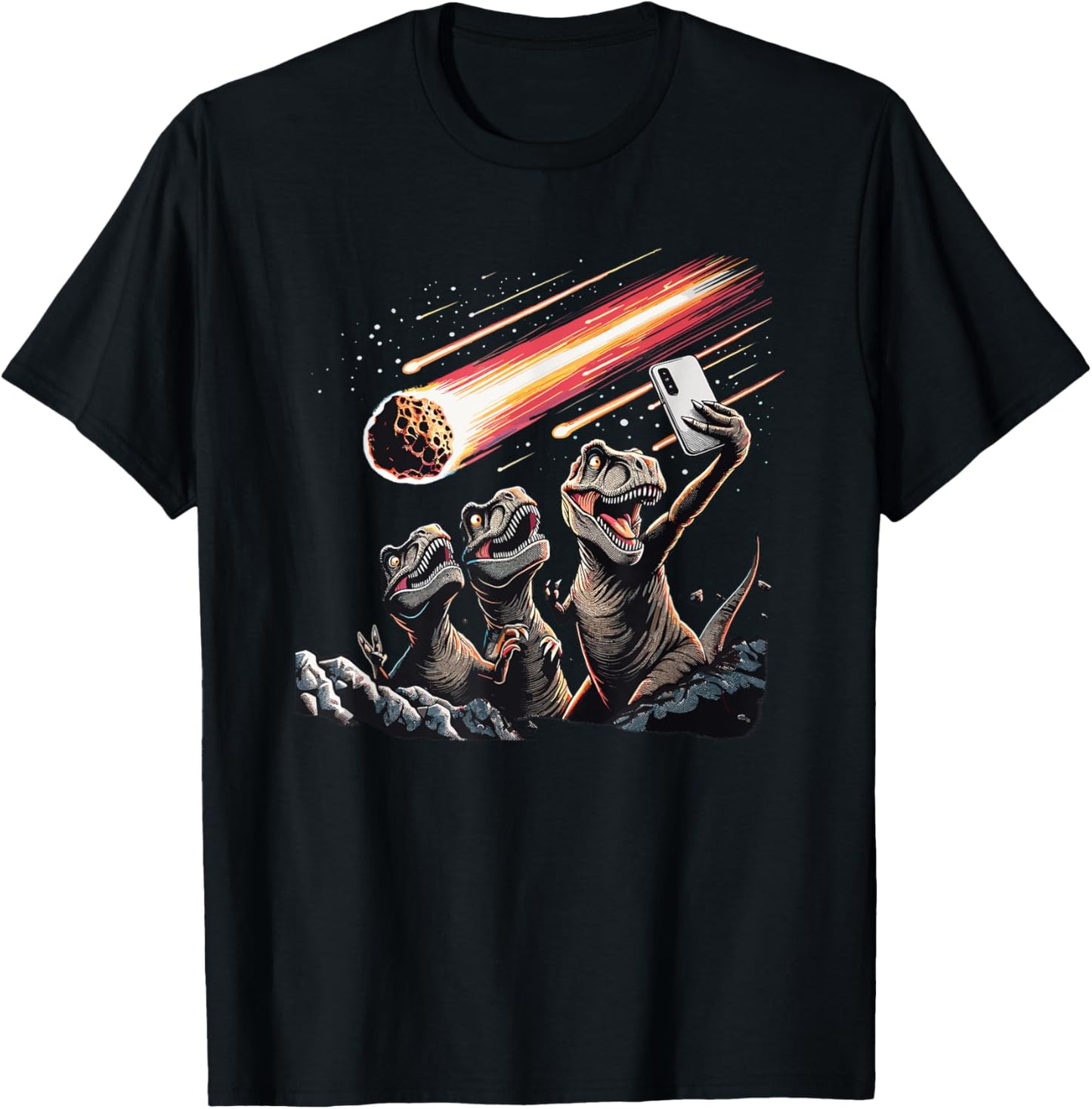 Dinosaur T-Rex Selfie Novelty Men Kids Women Funny Dinosaur T-Shirt - T-Shirt | Black