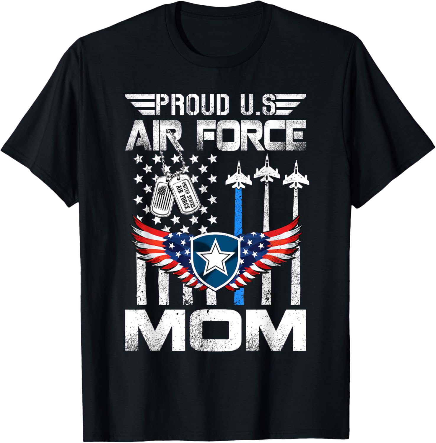 Proud US Air Force Mom Flag Air Force Graduation Mom T-Shirt - T-Shirt | Black