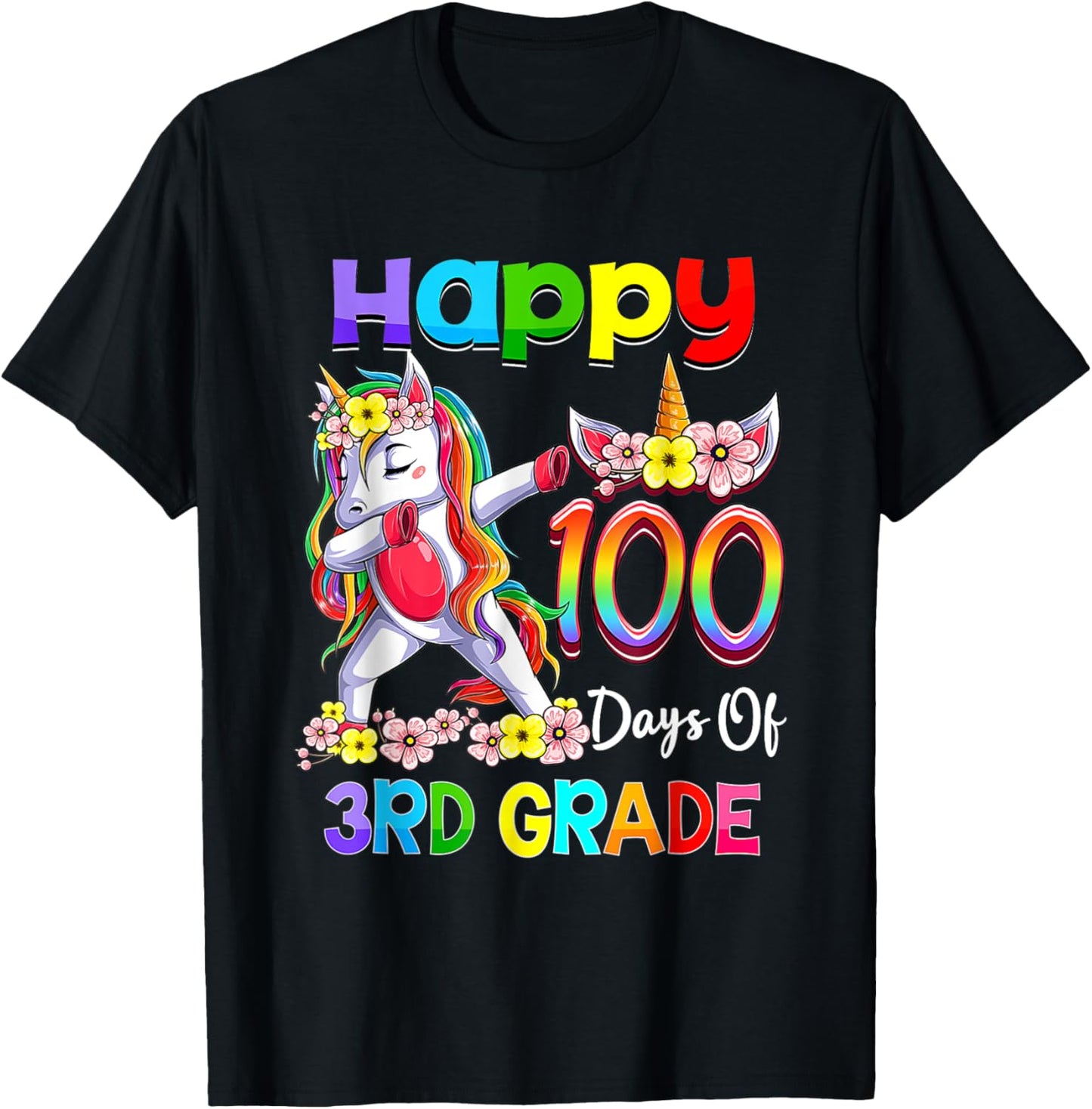 Dabbing Unicorn 100th Day Of School 3rd Grade Girls Teacher T-Shirt - T-Shirt | Black