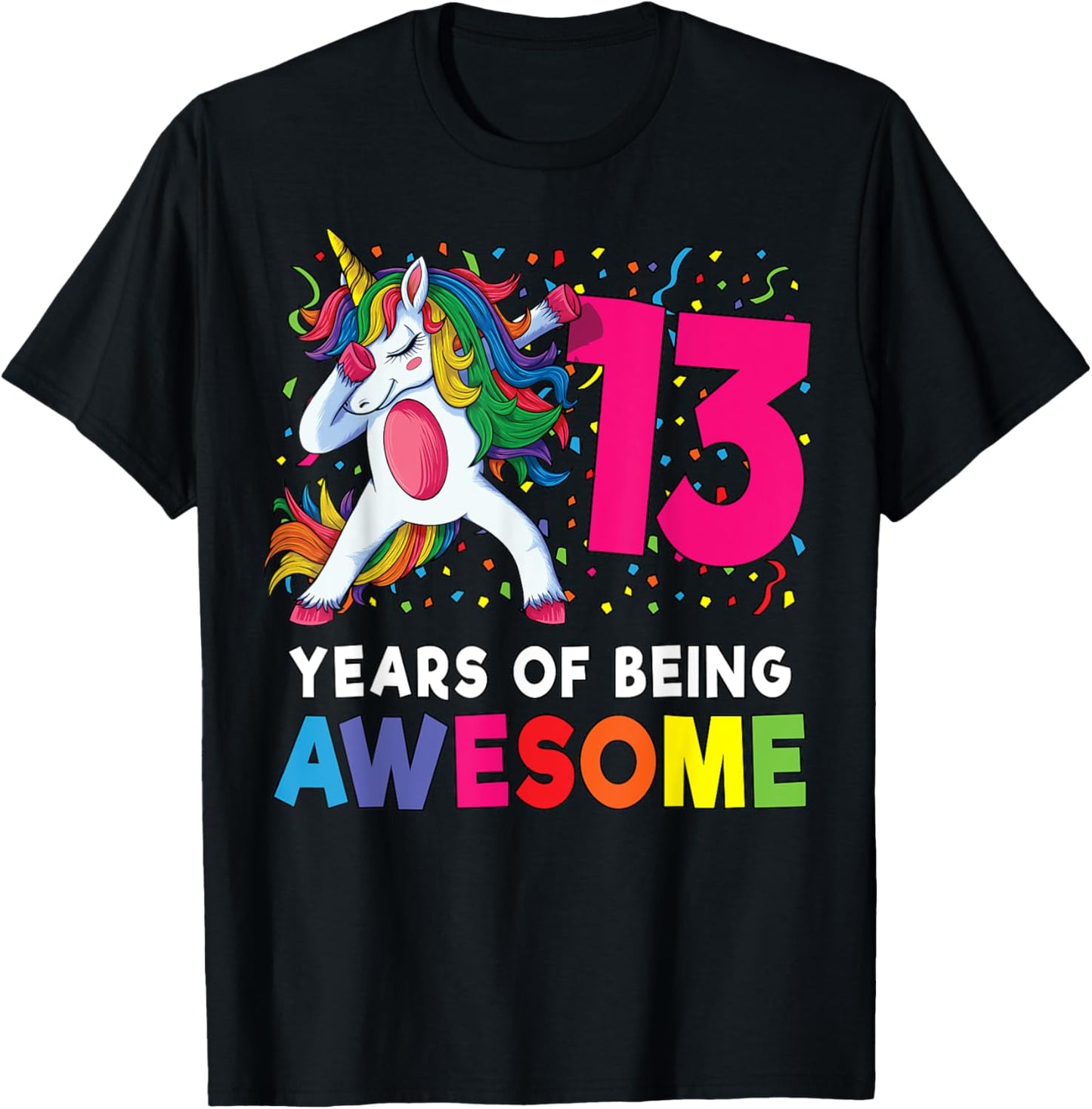 13th Birthday Dabbing Unicorn Party Gift 13 Years Old Girls T-Shirt - T-Shirt | Black