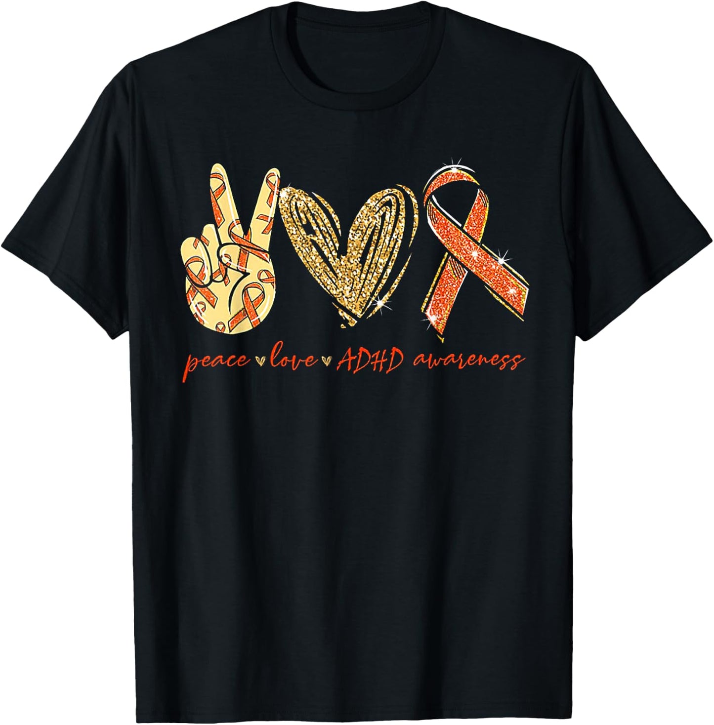 Peace Love Cure ADHD Awareness T-Shirt - T-Shirt | Black
