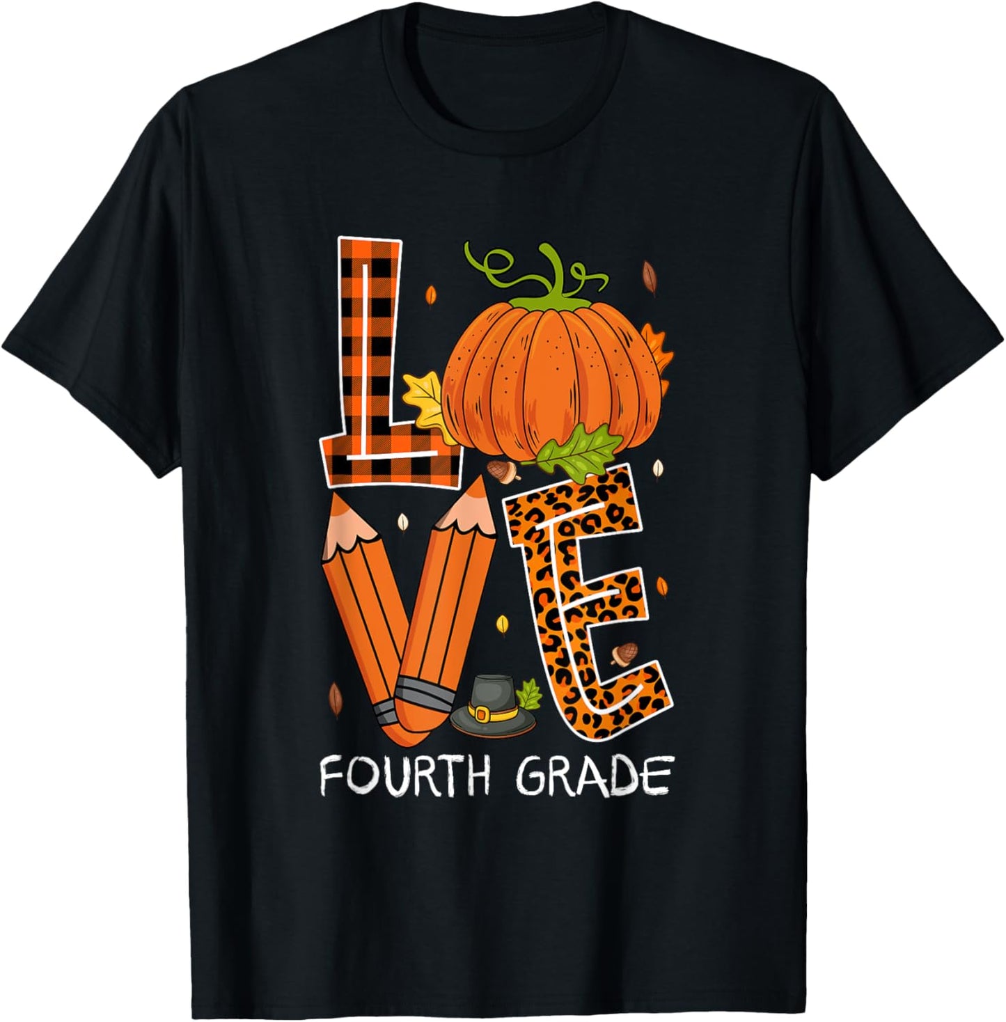 Love Fourth Grade Costume Pumpkin Pencils Thanksgiving Fall T-Shirt - T-Shirt | Black