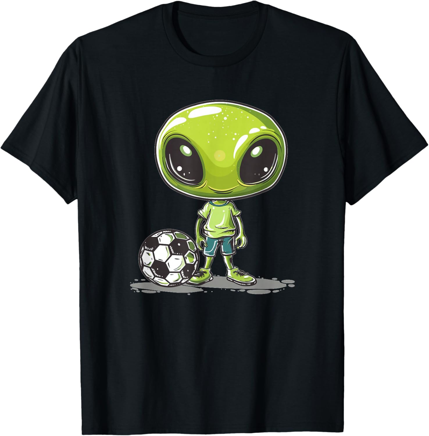 Cute Alien Soccer I Kids Soccer Alien T-Shirt - T-Shirt | Black