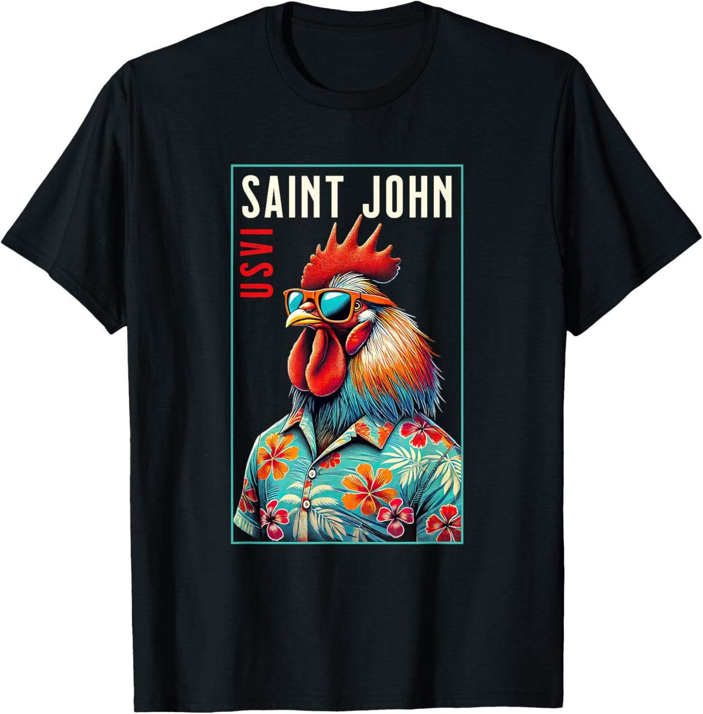 Saint John USVI Beach Chicken Rooster Lover T-Shirt - T-Shirt | Black