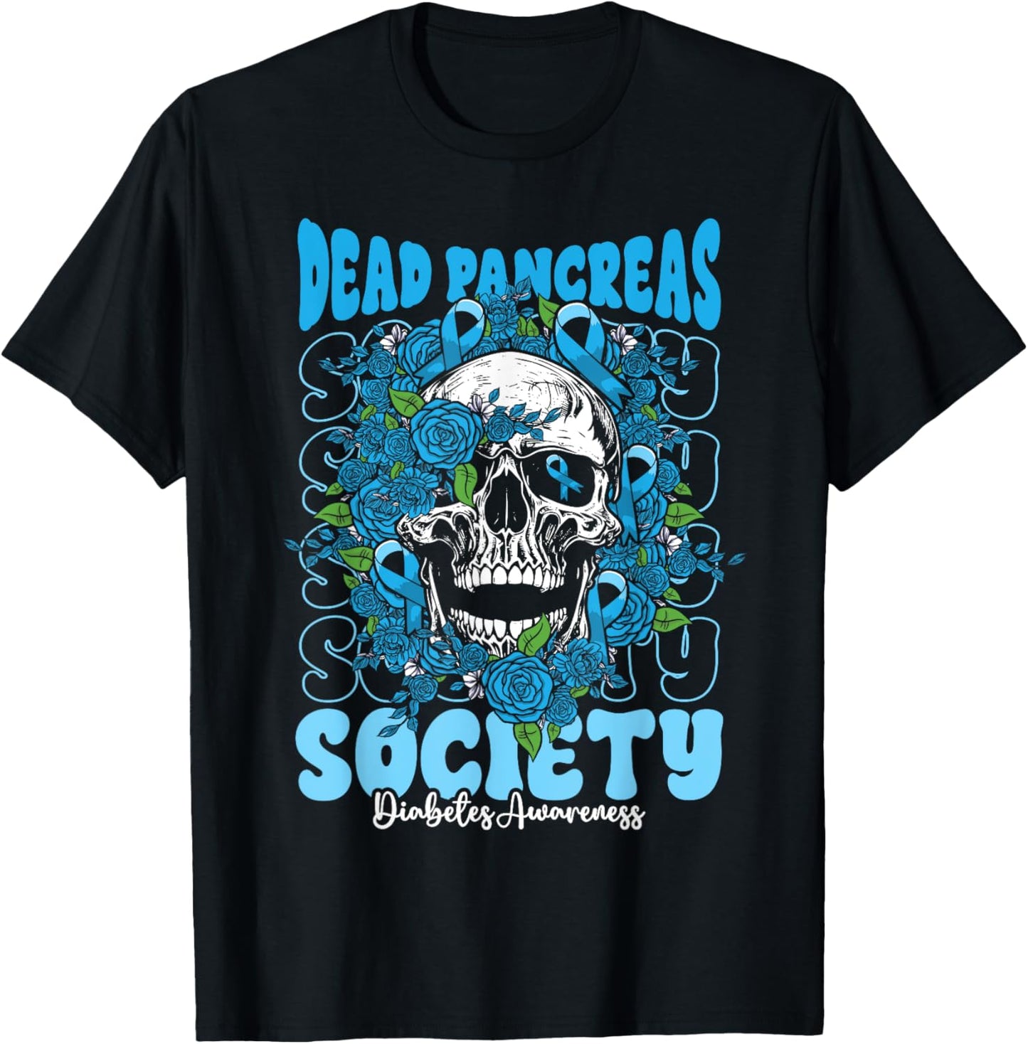 Diabetes Awareness Dead Pancreas Society Skull Halloween T-Shirt - T-Shirt | Black