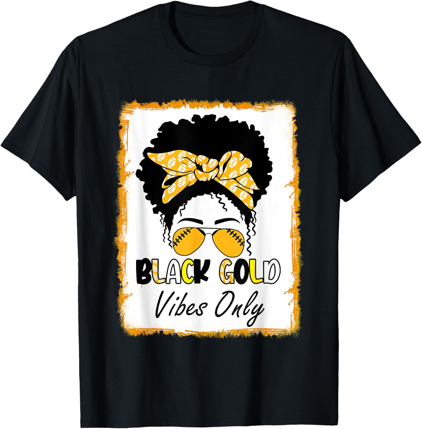 Black Gold Vibes Only Football Women Leopard Football T-Shirt - T-Shirt | Black