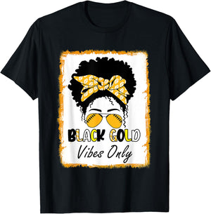 Black Gold Vibes Only Football Women Leopard Football T-Shirt - T-Shirt | Black