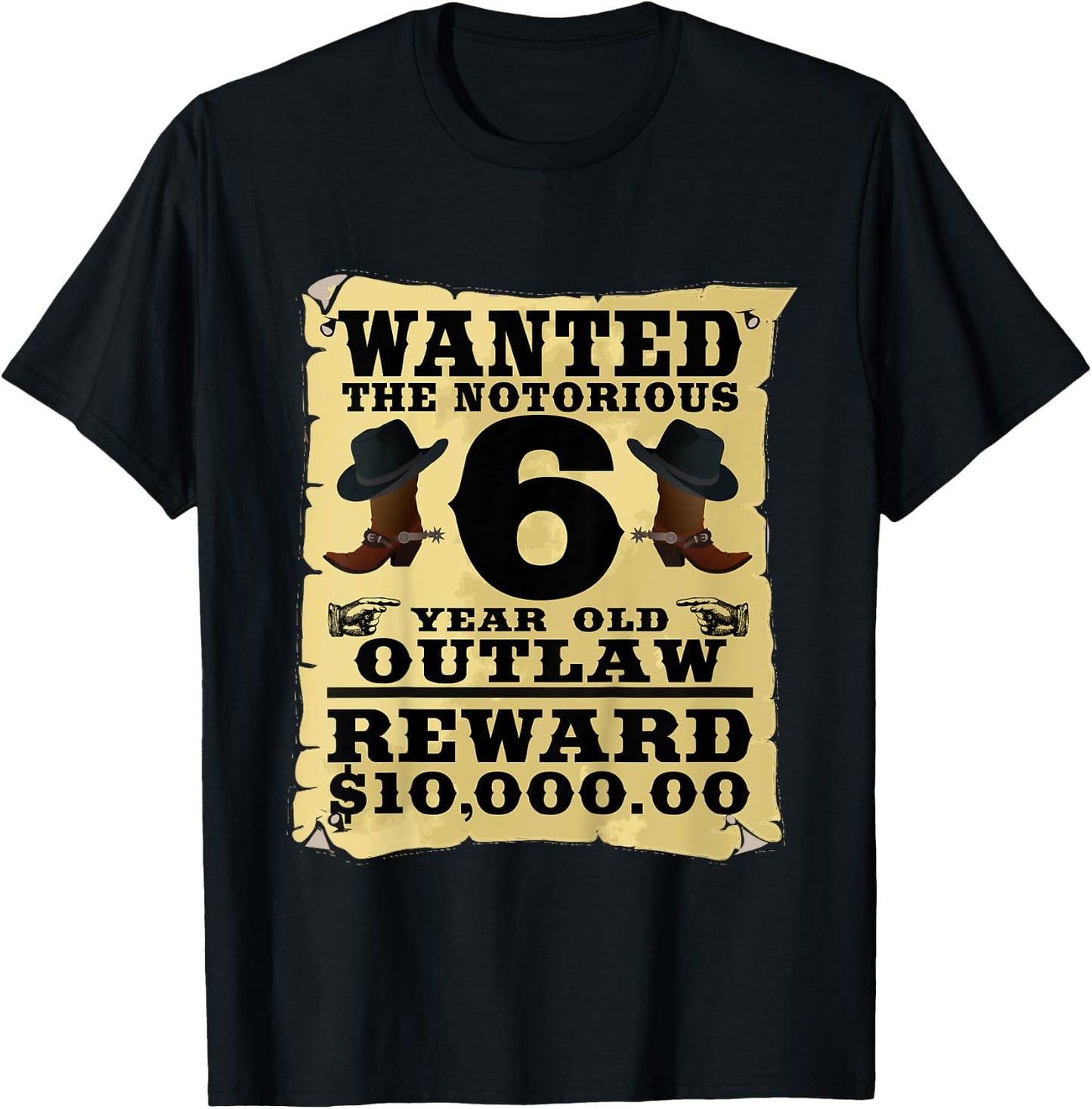 Kids 6 Year Old Cowboy Birthday Party Wild West Western 6th Gift T-Shirt - T-Shirt | Black