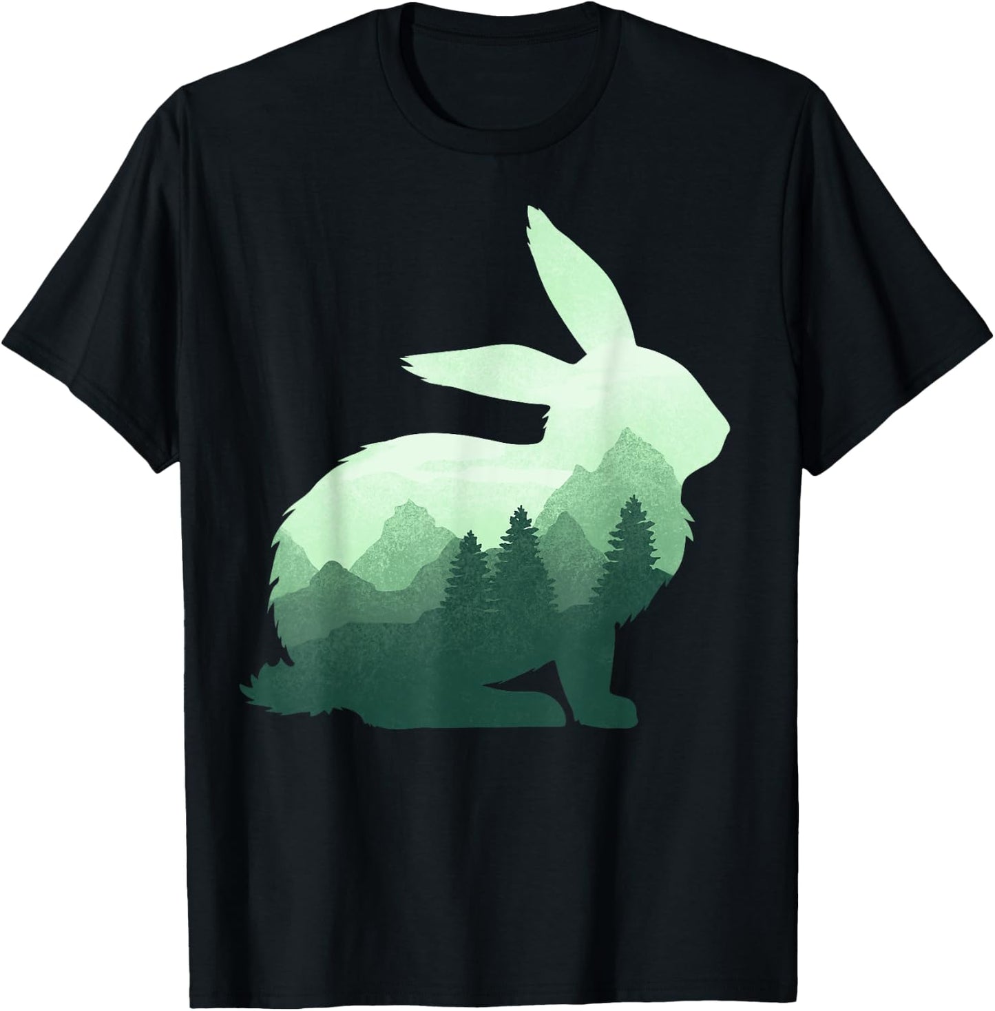 Rabbit Bunny Hare Double Exposure Surreal Wildlife Animal T-Shirt - T-Shirt | Black