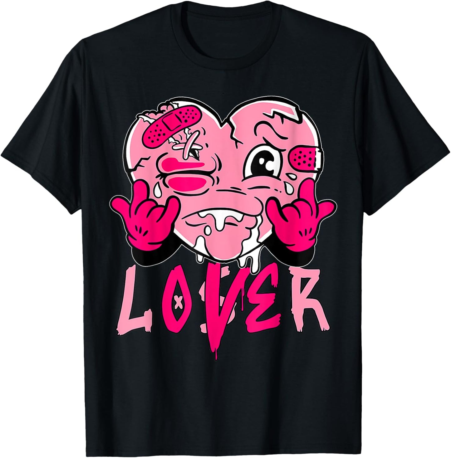 Pink Loser Lover Pink Drip Heart Matching Women T-Shirt - T-Shirt | Black