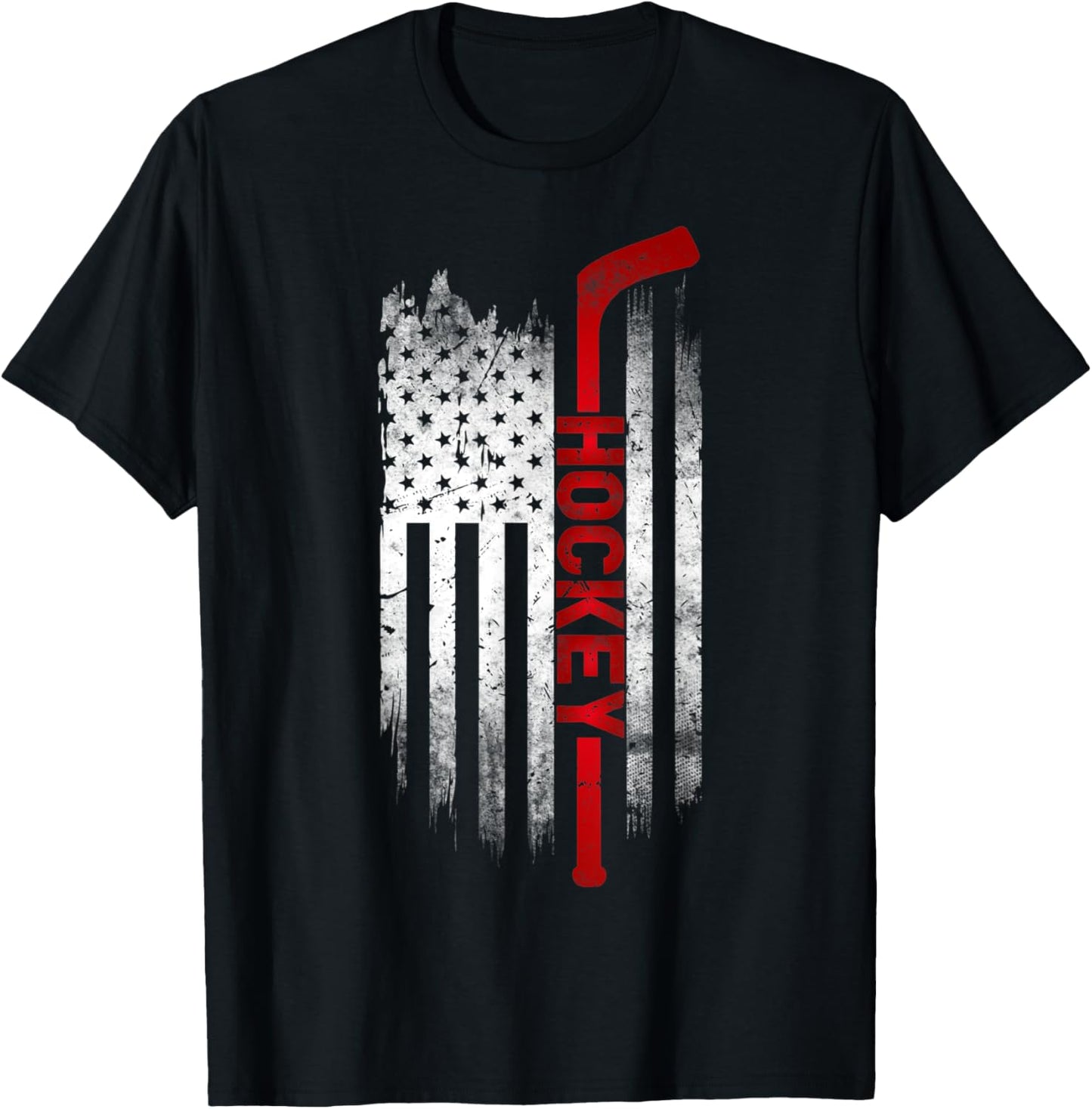 Ice Hockey Stick USA Flag Sports Patriotic Hockey Player T-Shirt - T-Shirt | Black