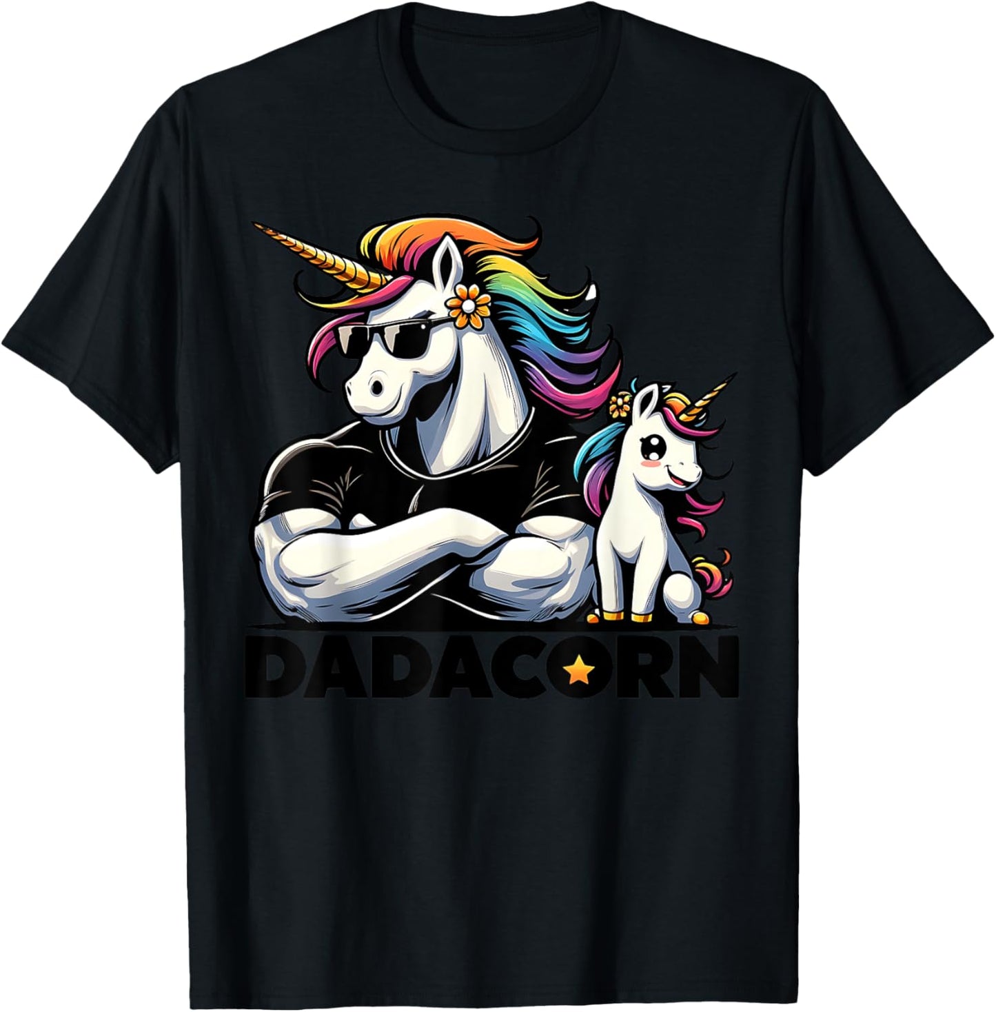 Dadacorn Unicorn Dad and Baby Unicorn, Father's Day Dadacorn T-Shirt - T-Shirt | Black