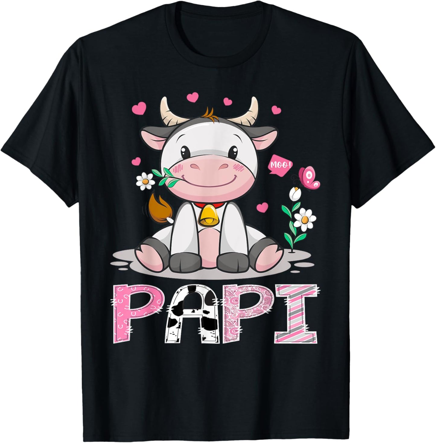 Papi Cute Cow Moo Farmer Birthday Family Matching T-Shirt - T-Shirt | Black