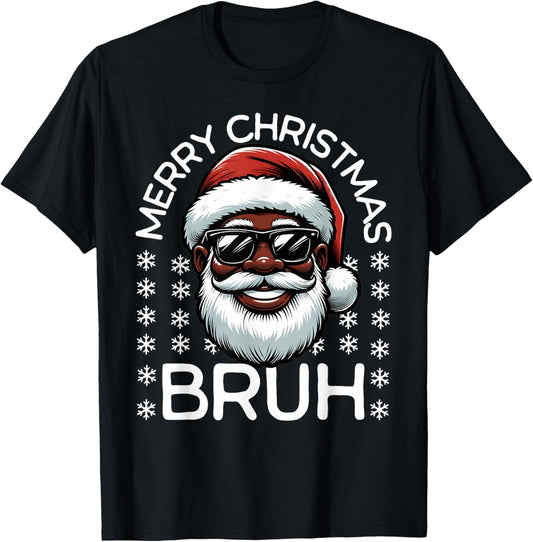 Merry Christmas Bruh Christmas Santa Claus Black Men's Boys T-Shirt - T-Shirt | Black