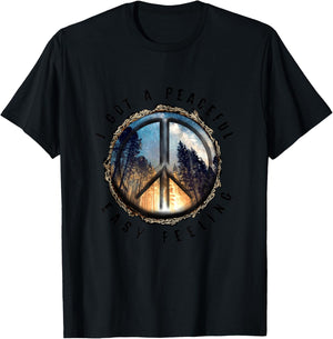 Hippie Peace Sign I Got A Easy Peaceful Feeling Forest Tree T-Shirt - T-Shirt | Black